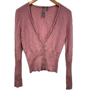 1600 fine pink 100% cashmere sweater embellishments beads sequin women’s large